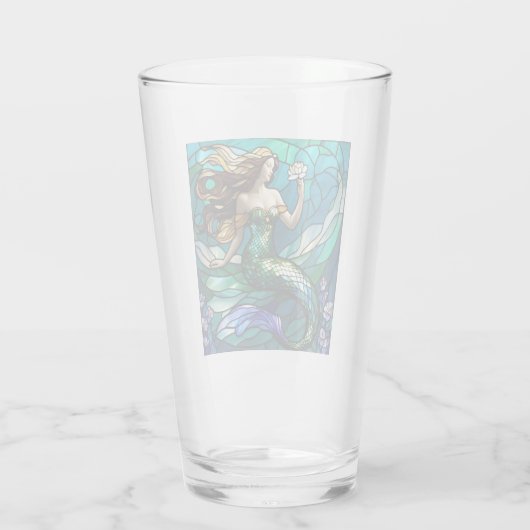 Glas in lood zeemeermin bewondert een bloemetje (Achterkant)