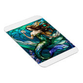 Glas in lood zeemeermin bewondert een bloemetje magneet (Rechterzijde)