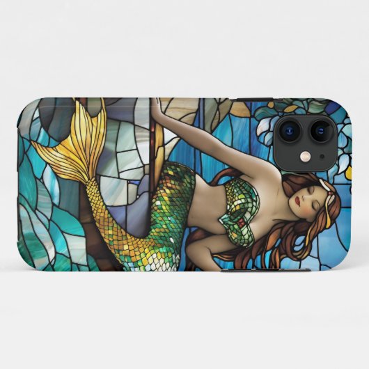 Glas in lood zeemeermin Case-Mate iPhone case (Achterkant (horizontaal))