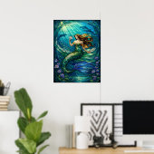 Glas-in-lood Zeemeermin Wandkunst Poster (Thuiskantoor)