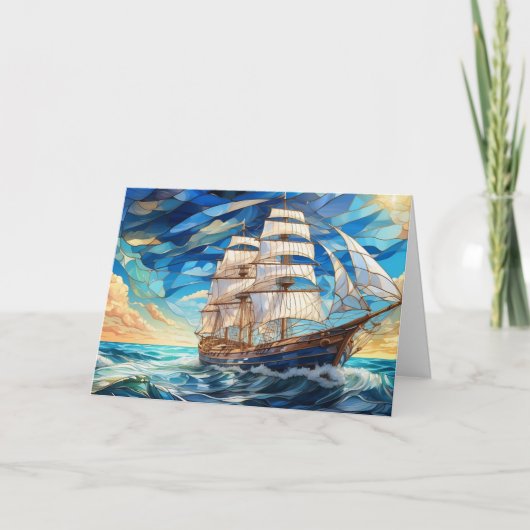 Glas in lood Zeilboot in de Oceaan Kaart (Voorkant)