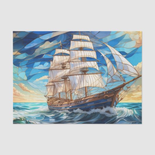 Glas in lood  Zeilboot in de Oceaan Tissuepapier (Voorkant)