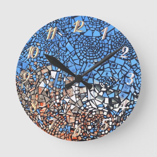 Glas in lood ziet er mozaïek abstract uit ronde klok (Voorkant)
