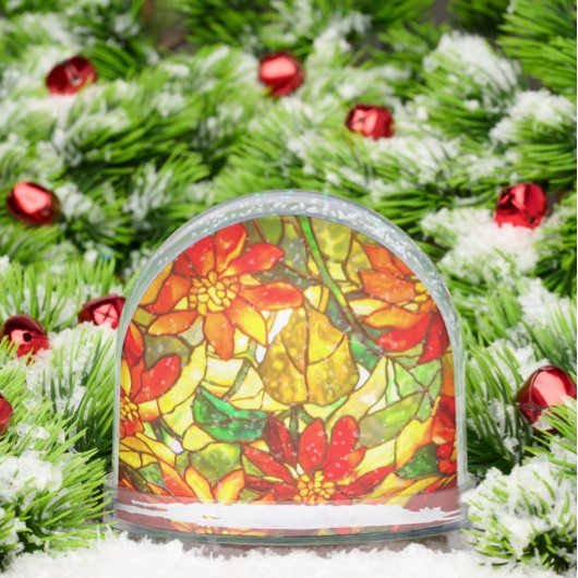 Glas in lood ziet er poinsettia flower  uit sneeuwbol