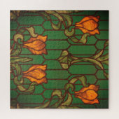 Glas in lood ziet er uit als bloemen legpuzzel (Horizontaal)