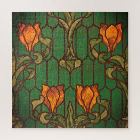 Glas in lood ziet er uit als bloemen legpuzzel (Verticaal)