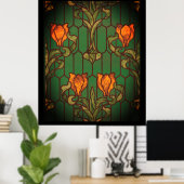 Glas in lood ziet er uit als bloemen poster (Thuiskantoor)