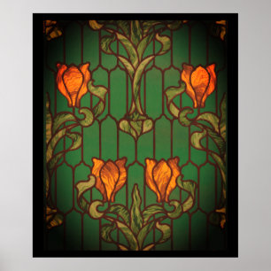 Glas in lood ziet er uit als bloemen poster