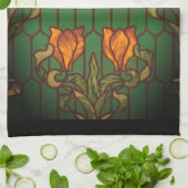 Glas in lood ziet er uit als bloemen theedoek (Gevouwen)