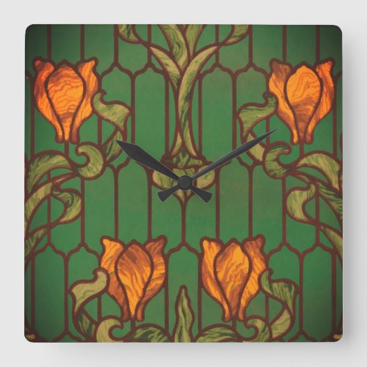 Glas in lood ziet er uit als bloemen vierkante klok (Voorkant)