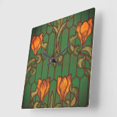 Glas in lood ziet er uit als bloemen vierkante klok (Hoek)