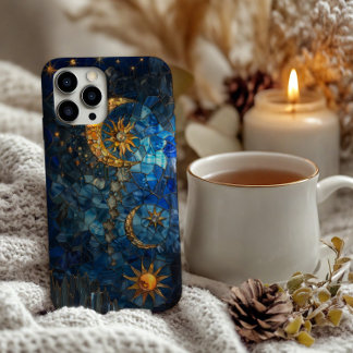 Glas in lood zon en maan ontwerp iPhone 11Pro max hoesje