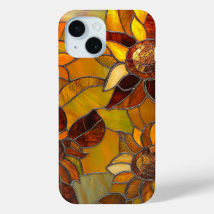 Glas in lood zonnebloem kunst voor Natuur liefhebb iPhone 15 Case