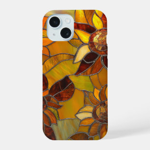 Glas in lood zonnebloem kunst voor Natuur liefhebb iPhone 15 Case