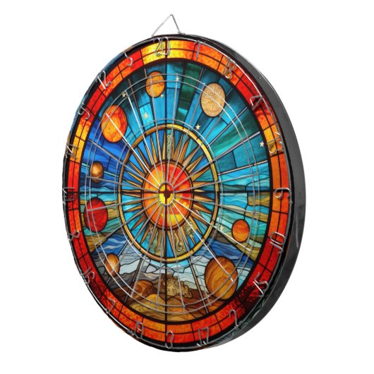 Glas in lood Zonnestelsel Dartboard Dartbord (Voorkant Rechts)
