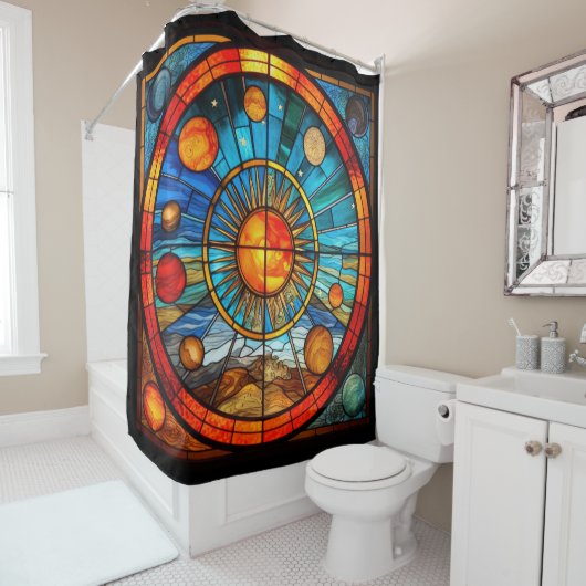 Glas in lood zonnestelsel douchegordijn (In situ)