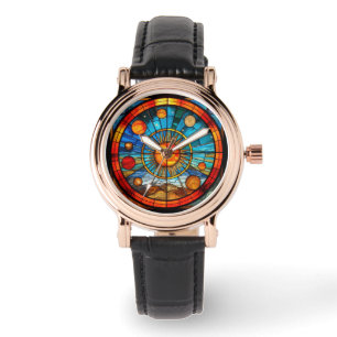 Glas in lood zonnestelsel horloge