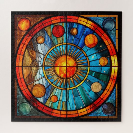 Glas in lood zonnestelsel puzzel legpuzzel (Horizontaal)