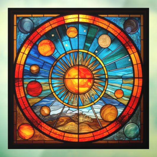 Glas in lood Zonnestelsel Venster Cling Raamsticker (Vel 3)