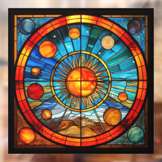 Glas in lood Zonnestelsel Venster Cling Raamsticker (Vel 2)