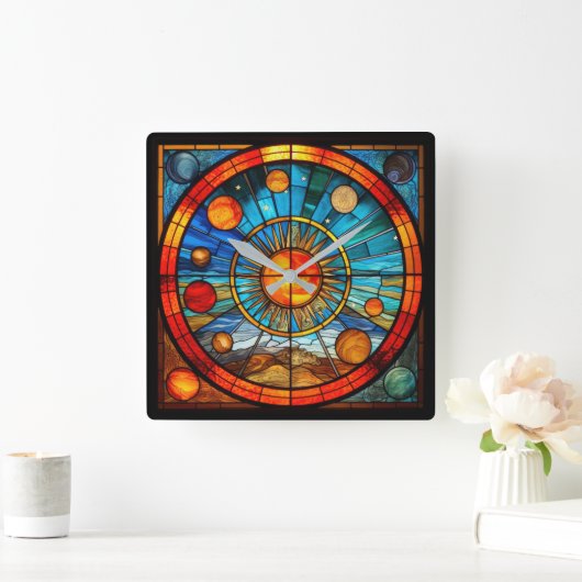 Glas in lood zonnestelsel wandklok (Huis)