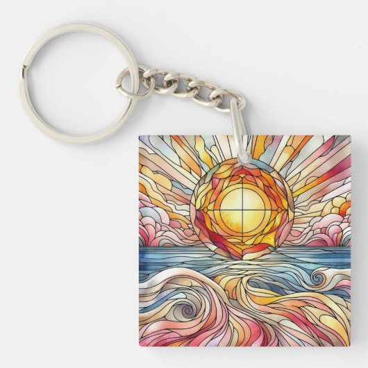 Glas-in-lood Zonsondergang Oceaan Sleutelhanger (voorkant)