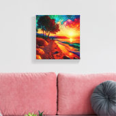 Glas in lood zonsondergang scène canvas afdruk (Insitu (Woonkamer))