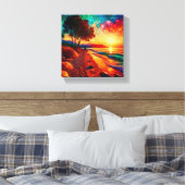 Glas in lood zonsondergang scène canvas afdruk (Insitu (Slaapkamer))