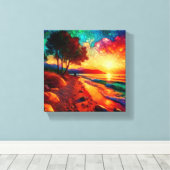 Glas in lood zonsondergang scène canvas afdruk (Insitu (Houten vloer))