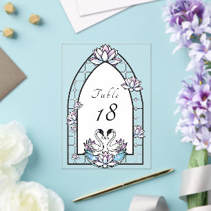 Glas in lood Zwaan Water Lily Trouwtafel Nummer Acryl Uitnodigingen