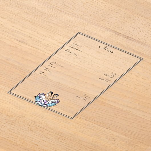Glas in lood Zwanen Water Lelies Trouwmenu Acryl Uitnodigingen (Laagn)