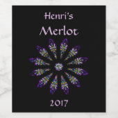 Glas in lood Zwart en Paarse Mandala Wijnlabel Wijn Etiket (Enkel label)