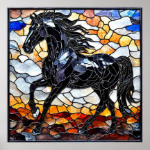 Glas in lood zwart paard