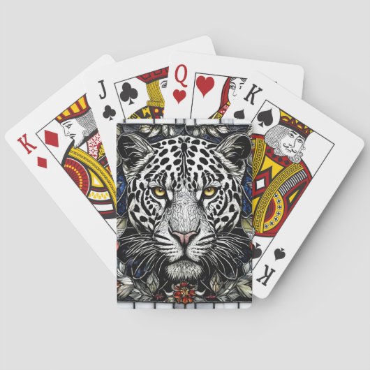 Glas-in-lood zwart-witte luipaard pokerkaarten (Achterkant)