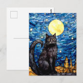 Glas in lood zwarte kat Sterrennacht Briefkaart (Voorkant / Achterkant)