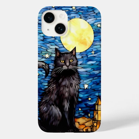 Glas in lood zwarte kat Sterrennacht Case-Mate iPhone Case (Achterkant)