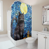 Glas in lood zwarte kat Sterrennacht Douchegordijn (In situ)