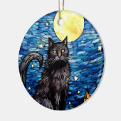 Glas in lood zwarte kat Sterrennacht Keramisch Ornament (Links)