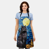 Glas in lood zwarte kat Sterrennacht Schort (Gedragen)