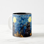 Glas in lood zwarte kat Sterrennacht Tweekleurige Koffiemok (Voorkant links)