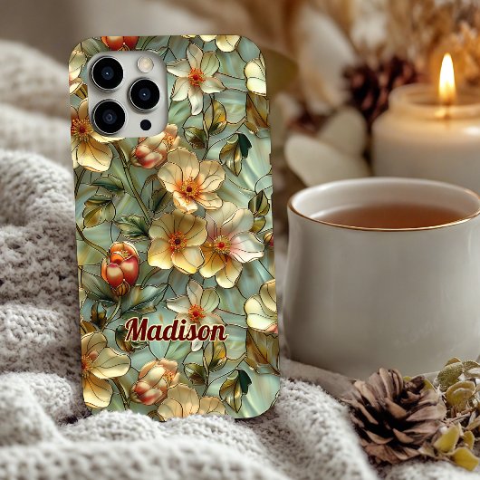 Glas-in-loodbloemen beige Case-Mate iPhone case