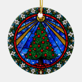 Glas-in-loodboom & bloemrand keramisch ornament