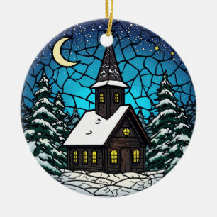 Glas-in-loodkapel Winter Nacht Keramisch Ornament