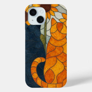 Glas-in-loodkatten en zonnebloemen kunstontwerp iPhone 15 case