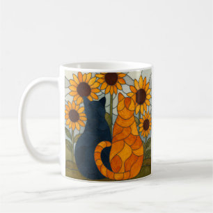 Glas-in-loodkatten en zonnebloemen kunstontwerp koffiemok