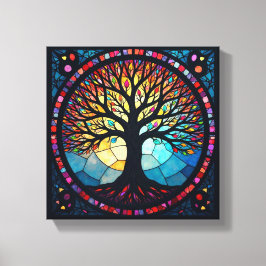 Glas-in-loodkunst, Boom des Levens Glas-in-lood  Canvas Afdruk