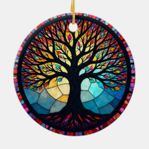 Glas-in-loodkunst, Boom des Levens Glas-in-lood Keramisch Ornament