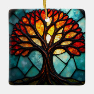 Glas-in-loodkunst, Boom des Levens Glas-in-lood Keramisch Ornament