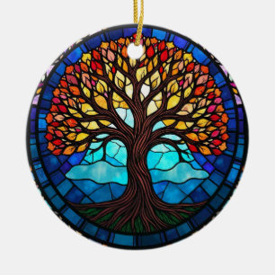 Glas-in-loodkunst, Boom des Levens Glas-in-lood Keramisch Ornament
