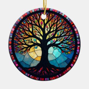 Glas-in-loodkunst, Boom des Levens Glas-in-lood Keramisch Ornament
